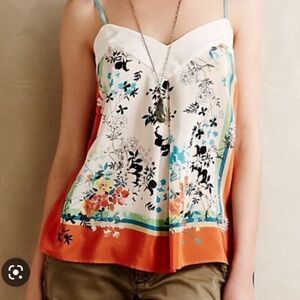 Anthropologie Maeve 100% Silk Sweet Vine Floral Cami Tank Boho Size 0